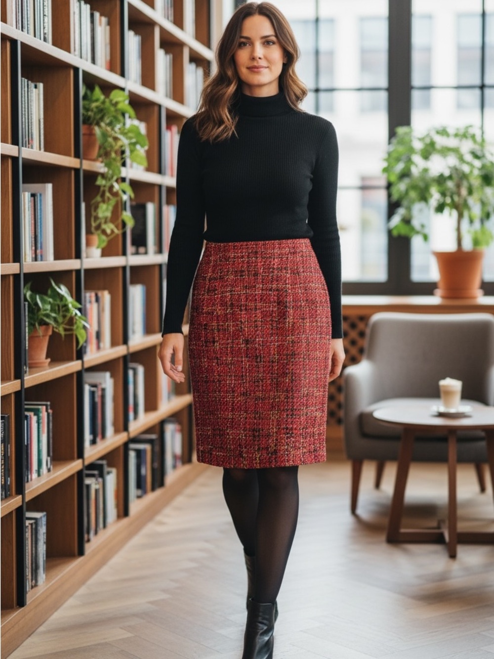 Karl Lagerfeld Paris Pencil Tweed Skirt Knee Length Lined Multi Zip Back